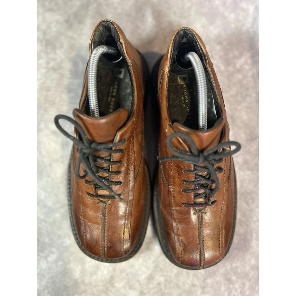 Brown Shoe Co Mens 11 Leather Oxford Shoes Made in Italy Brown Lace Up Comfort